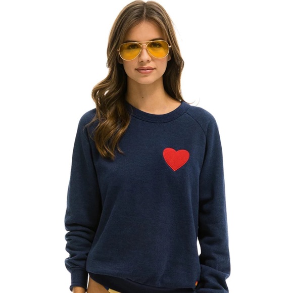 Aviator Nation Tops - Aviator Nation Heart Embroidery Sweatshirt in Navy